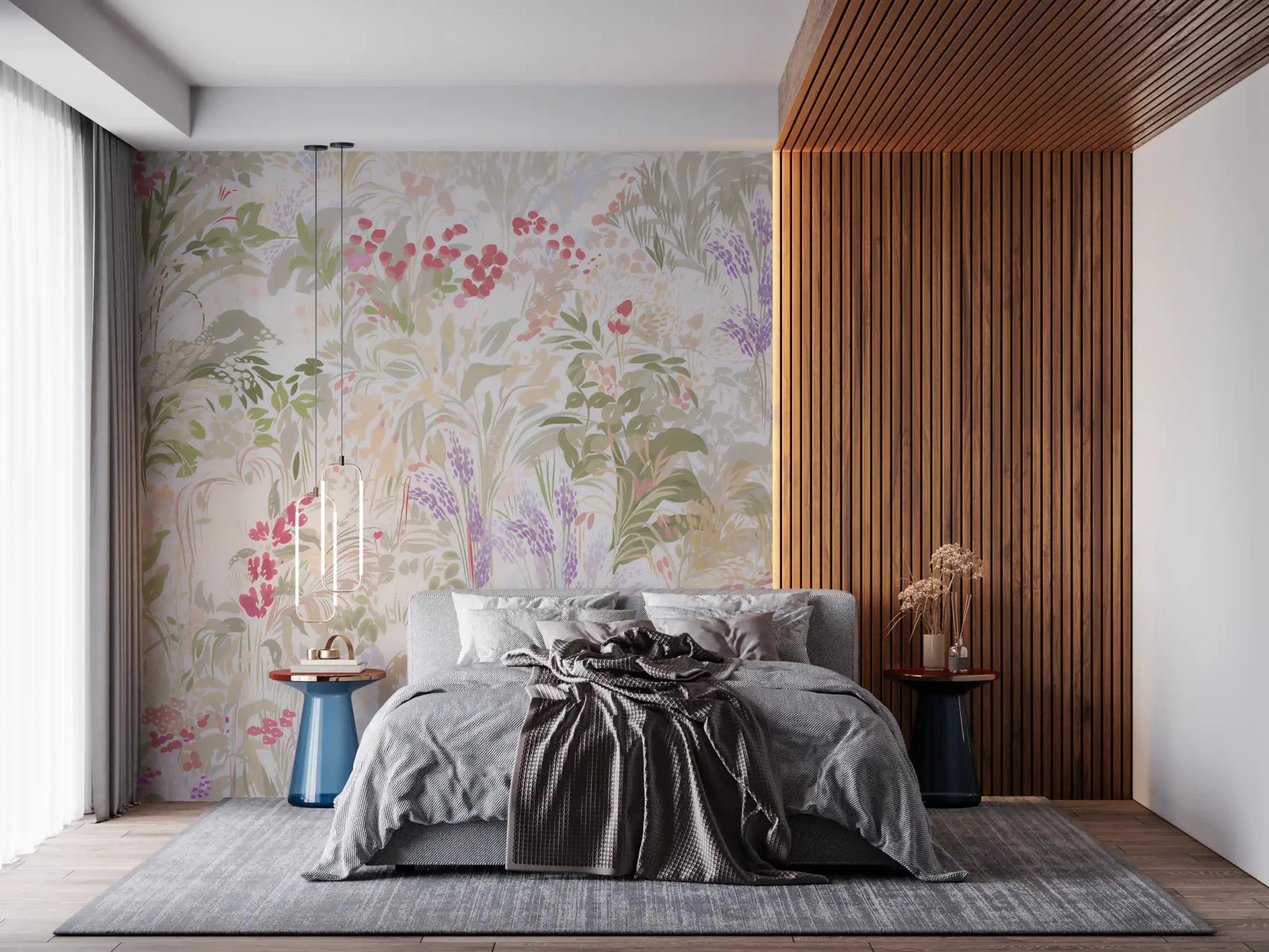 Soft green grasses rise upward through the Dreamy Wildflower Meadow wall muralGD9500