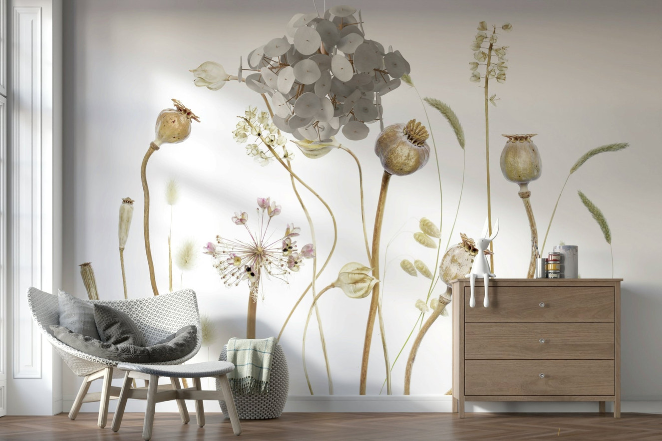 A beautiful dried meadow wallpaper mural for a modern home.

