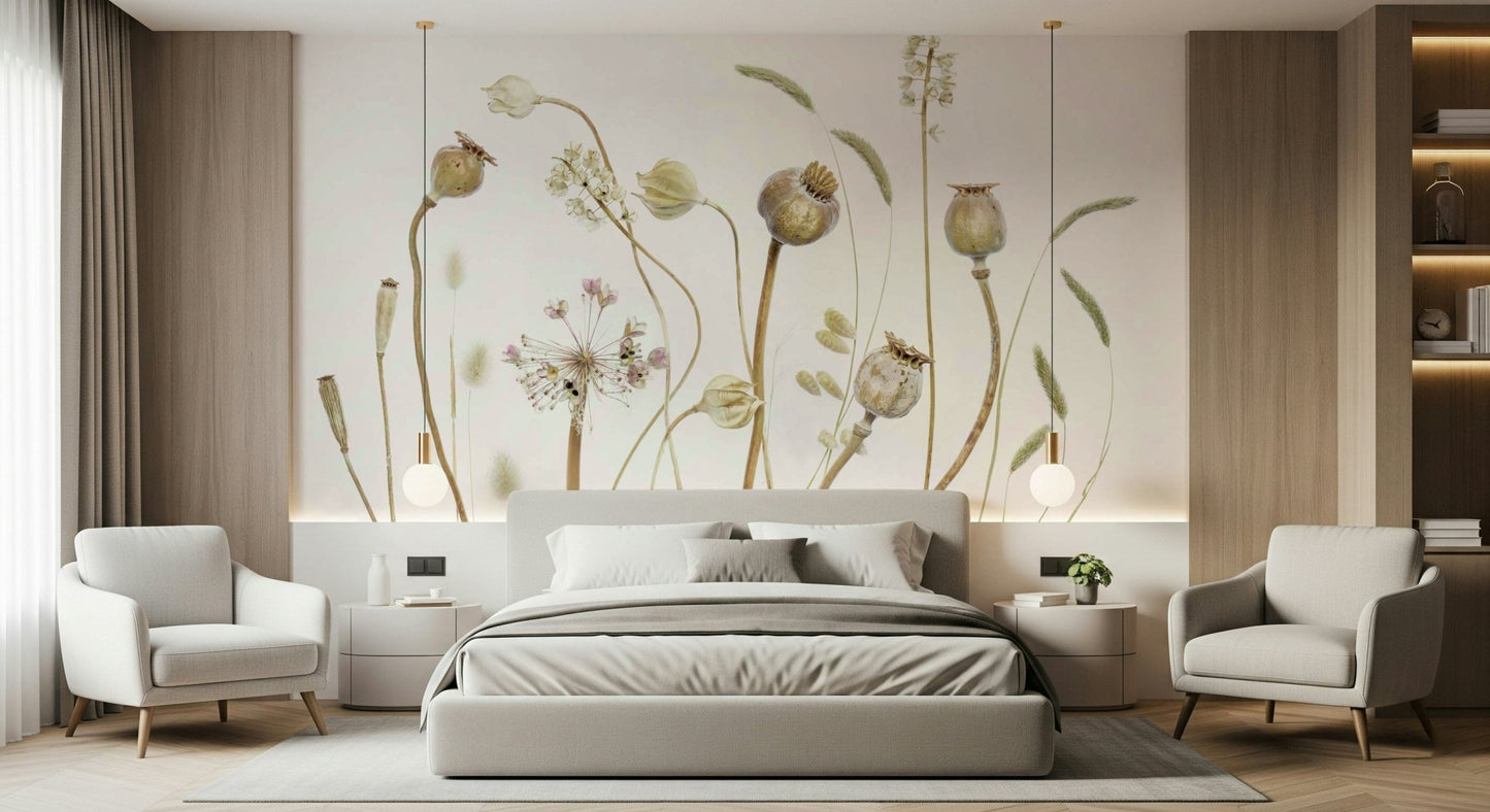 A peaceful natural theme mural on decorative wallpaper.

