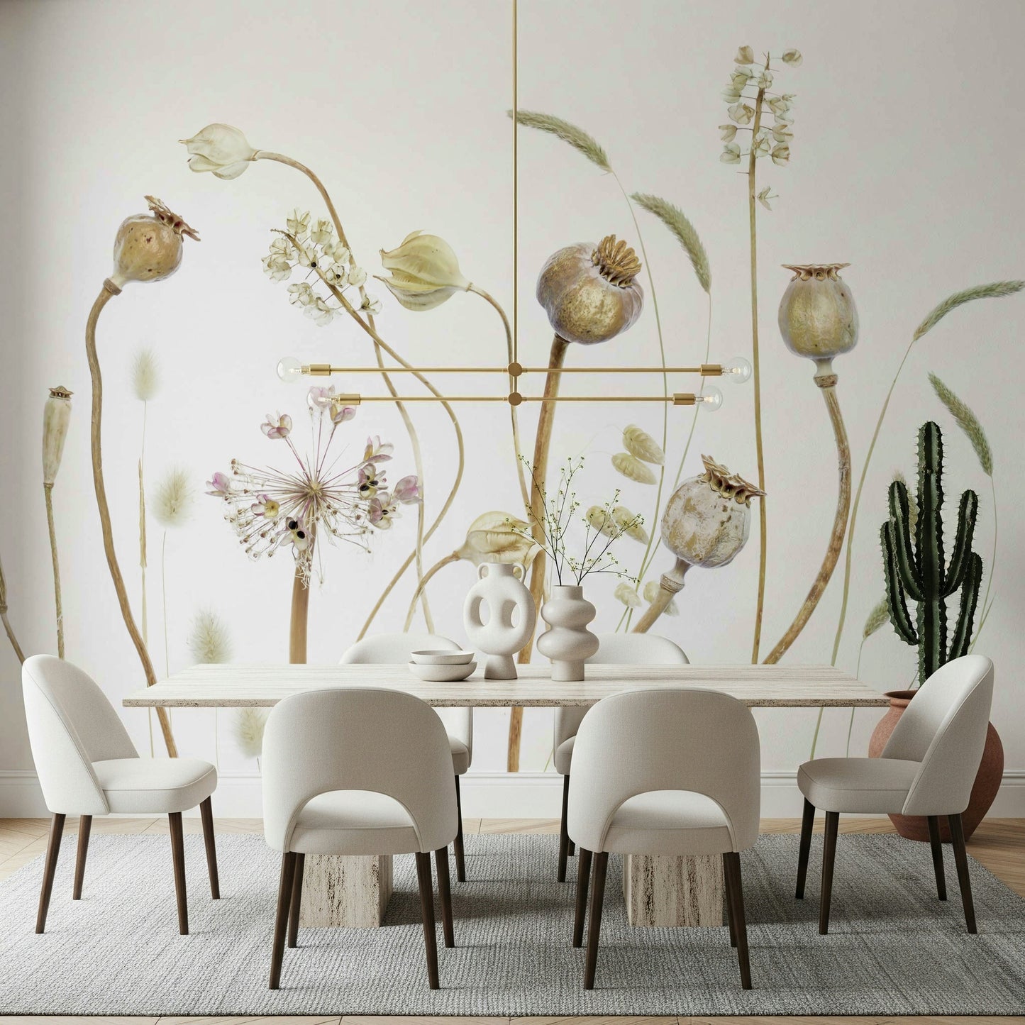 An artistic natural field mural on minimalist wallpaper.

