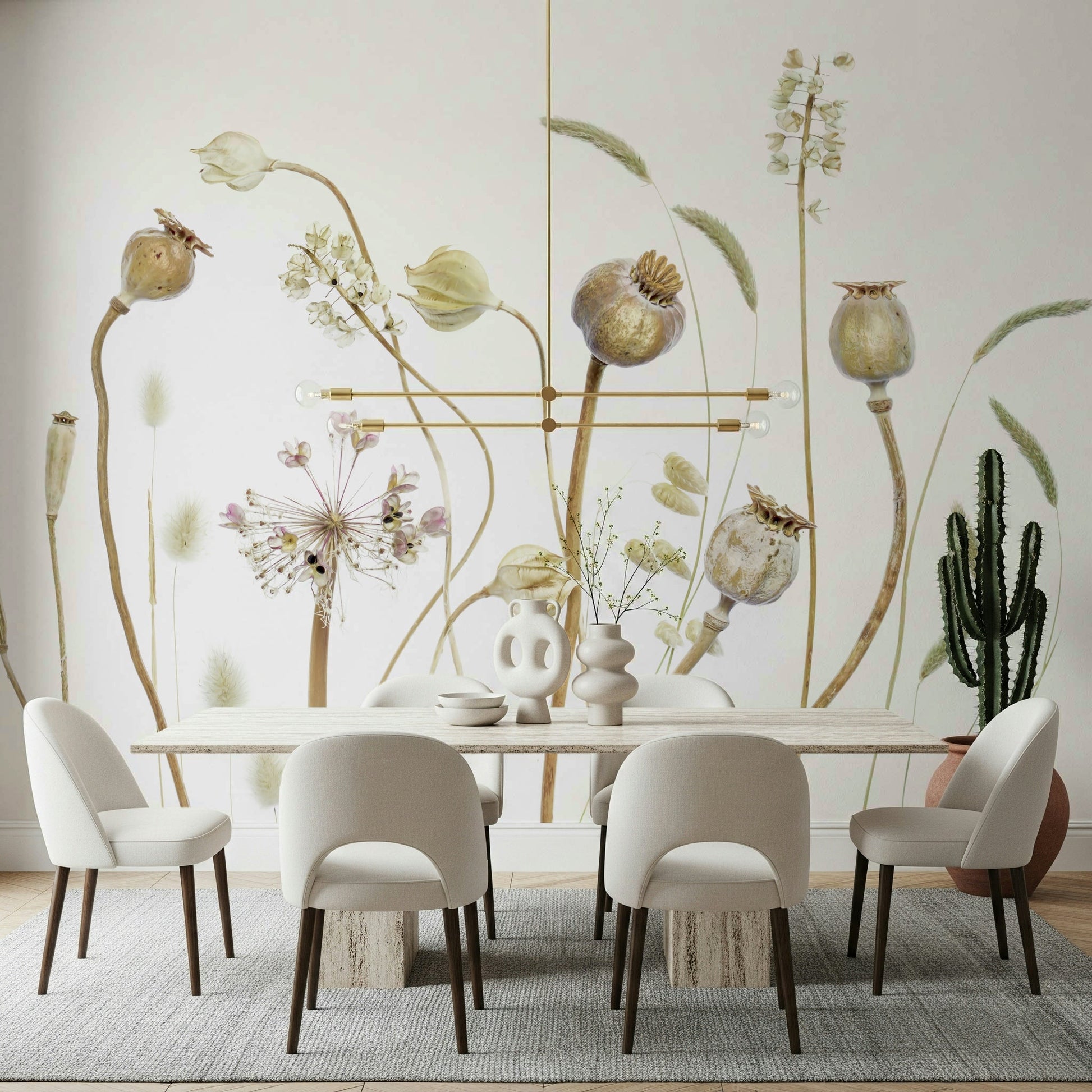 An artistic natural field mural on minimalist wallpaper.

