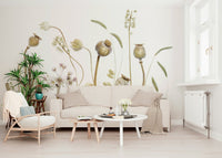 A graceful subtle grass wall mural in soft, tranquil tones.

