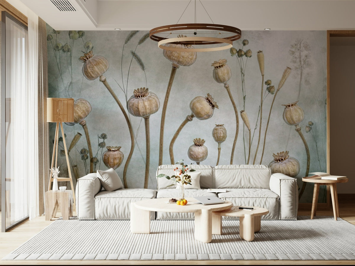 A beautiful subtle seed pod wallpaper mural for a modern home., GD5256