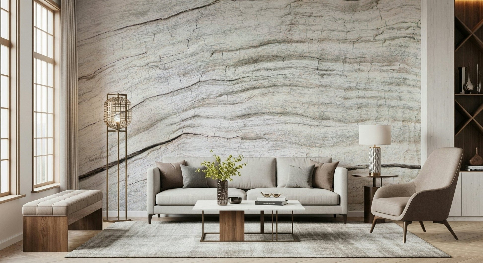 Weathered coastal look of the serene Driftwood Texture Wall Mural.