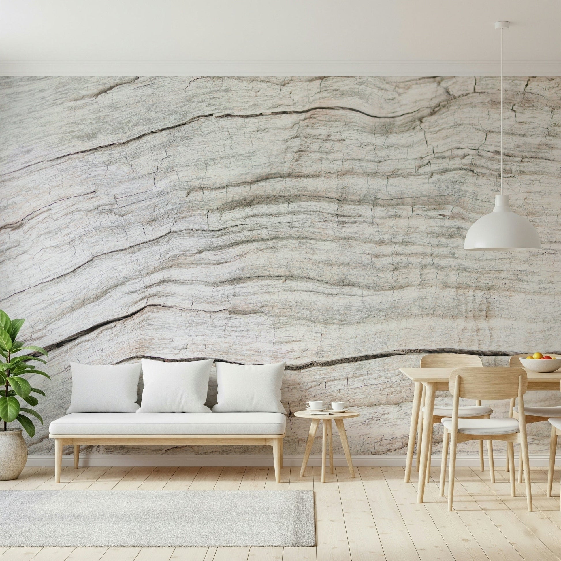 Modern beach bedroom with the Driftwood Texture Wall Mural.