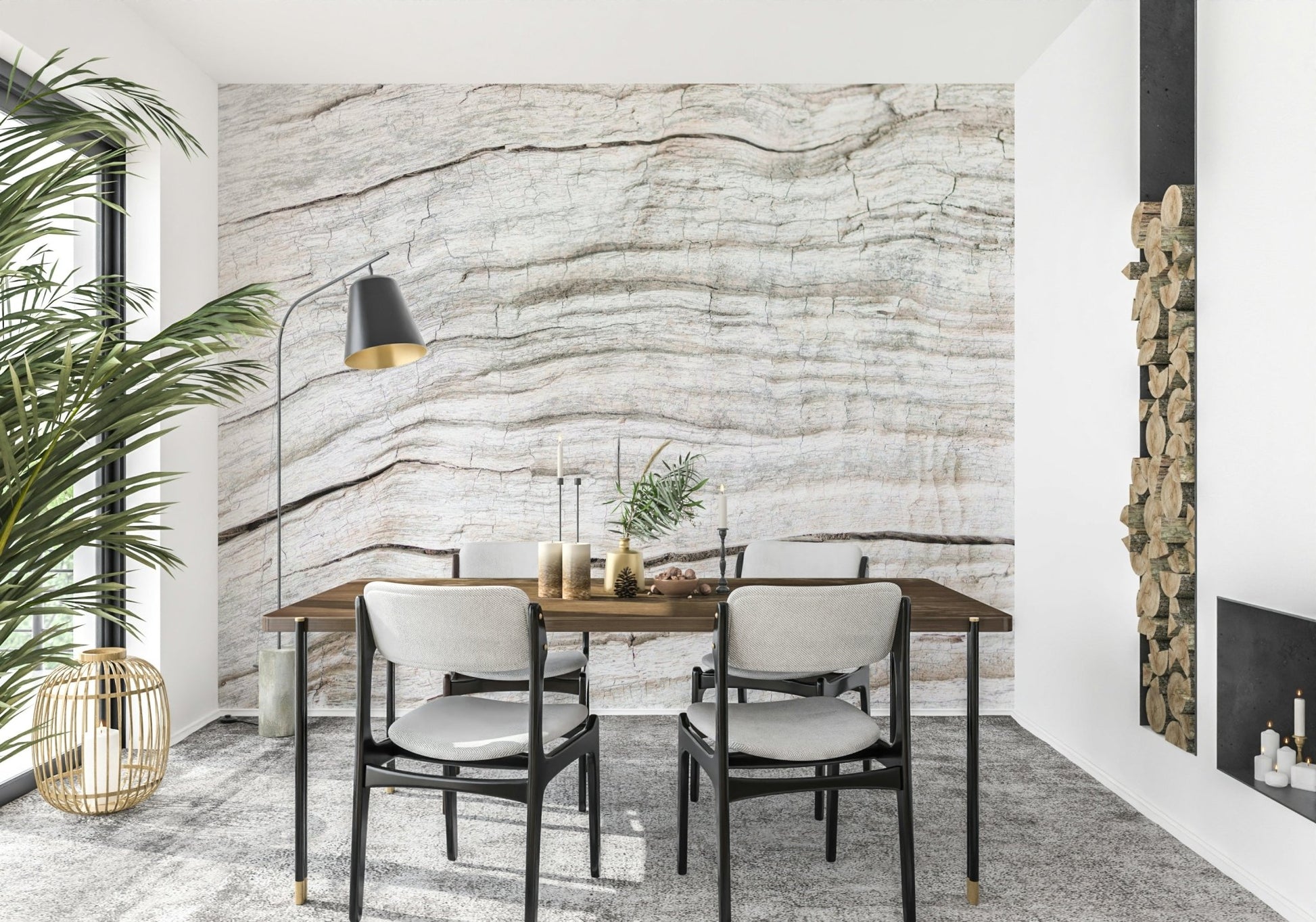 Minimalist office space featuring the subtle Driftwood Texture Wall Mural.