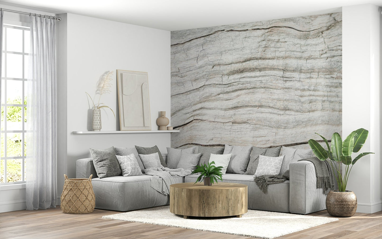 Nursery wall with the calming Driftwood Texture Wall Mural.