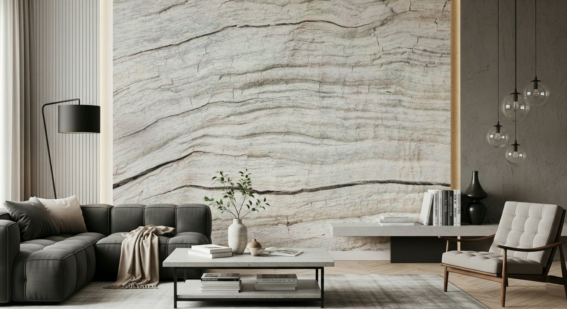 Stylish dining area showcasing the weathered Driftwood Texture Wall Mural.