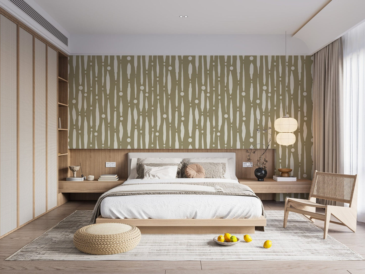 Sage green wallpaper with abstract dripping lines AN52
