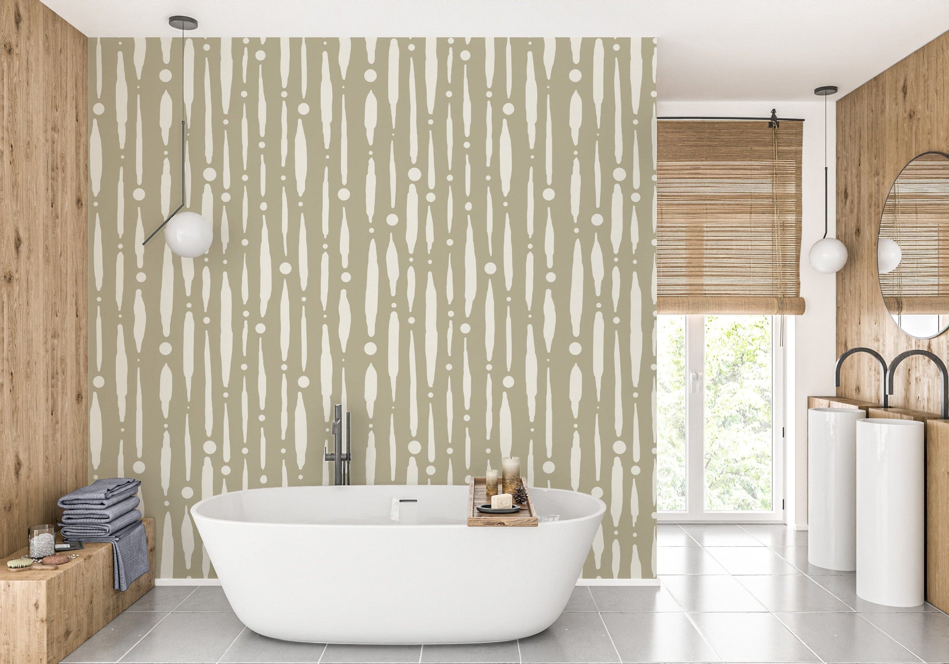 Modern sage green wallpaper featuring dripping lines

