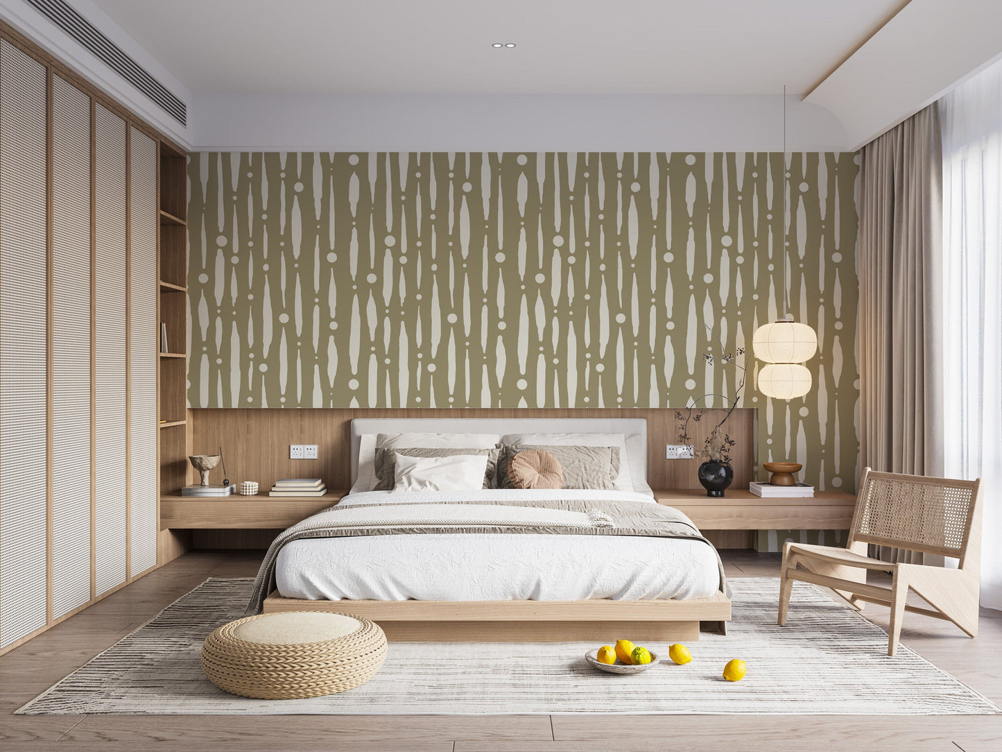 Sage green wallpaper with abstract dripping lines
