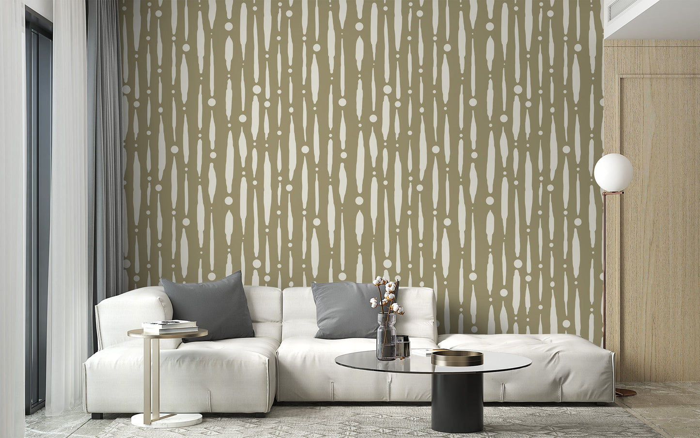 Elegant sage green dripping lines wall design
