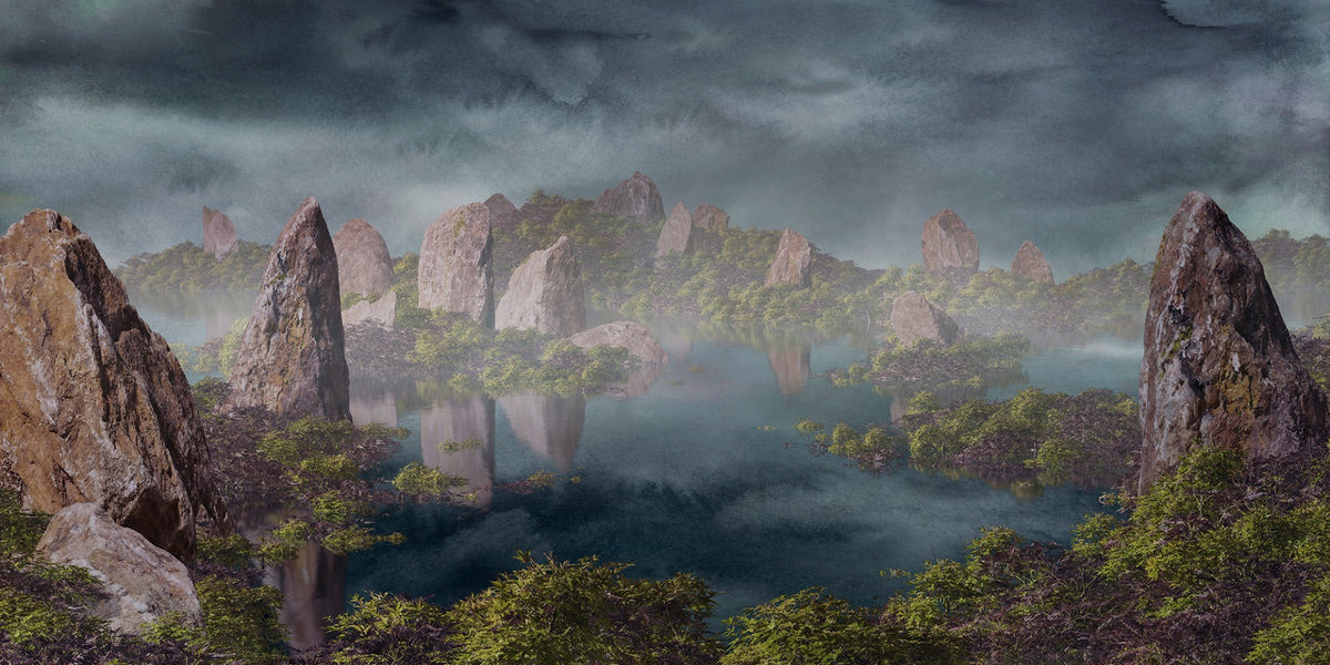 Echoes Blue Landscape Wall Mural in your room — zoomed