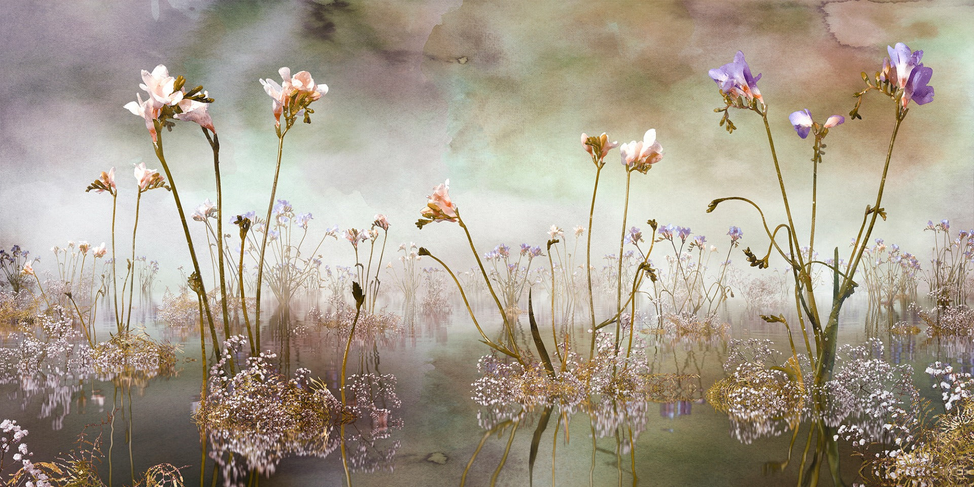 Colorful Freesia Floral Watercolor Wallpaper