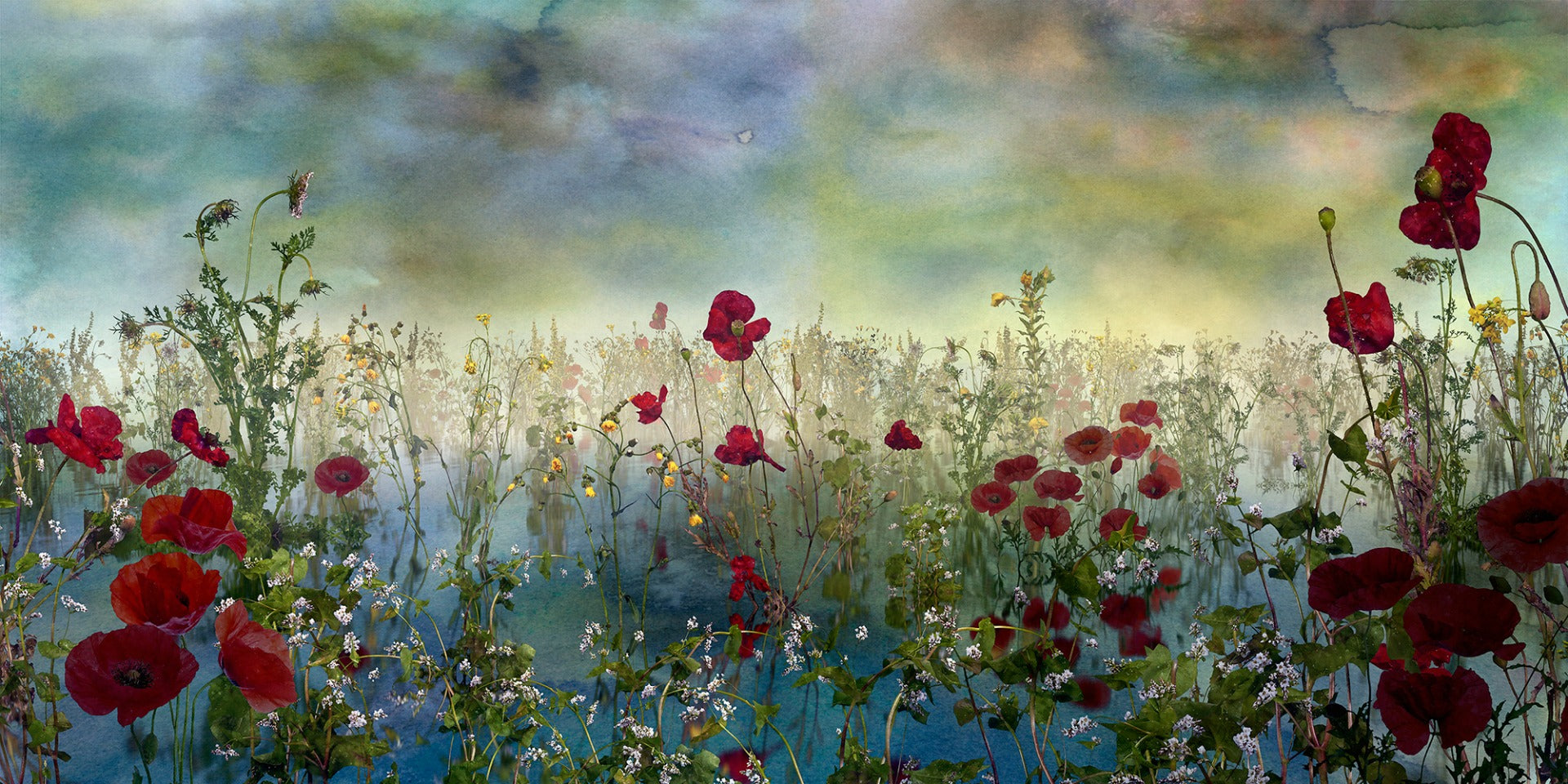 Azure Petal Panorama  Floral Wall Mural