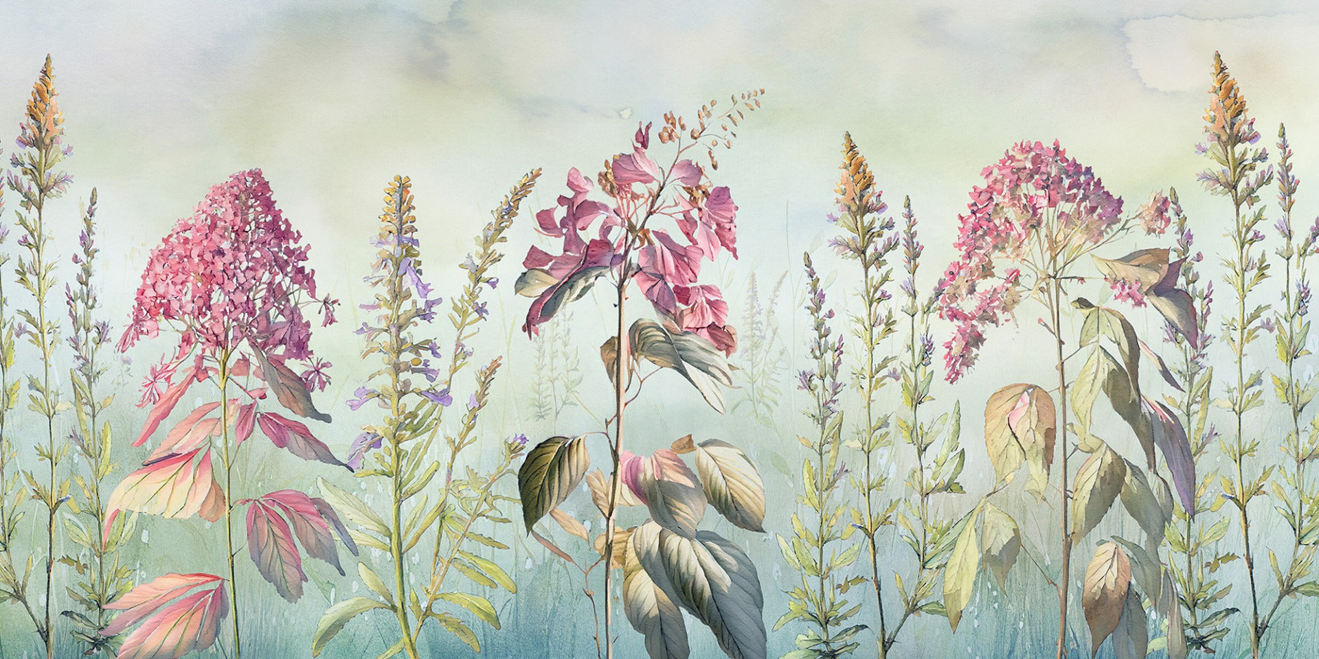 Blue Meadow Wild Blooms Mural Wallpaper