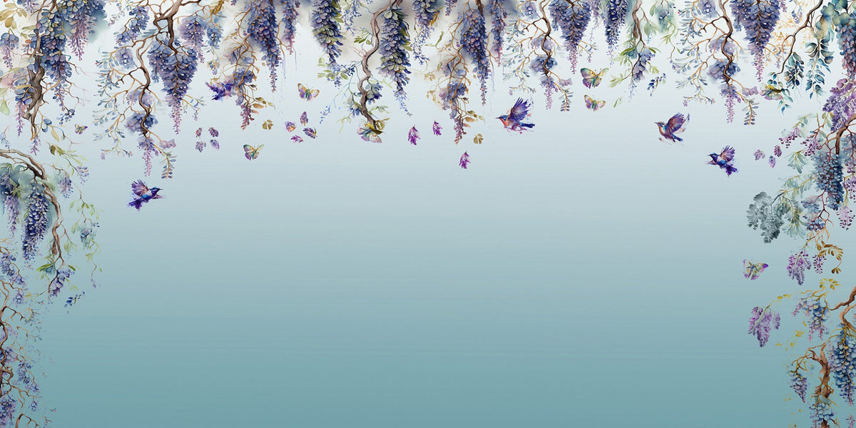 marvellous wisteria blue mural wallpaper