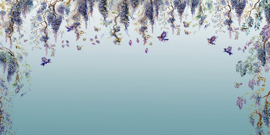 marvellous wisteria blue mural wallpaper