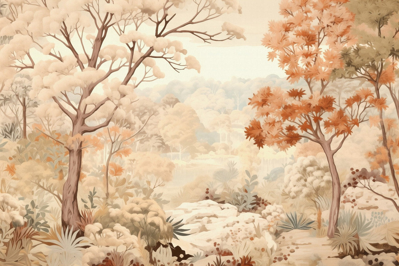 Autumn Whisper Watercolor Forest Mural