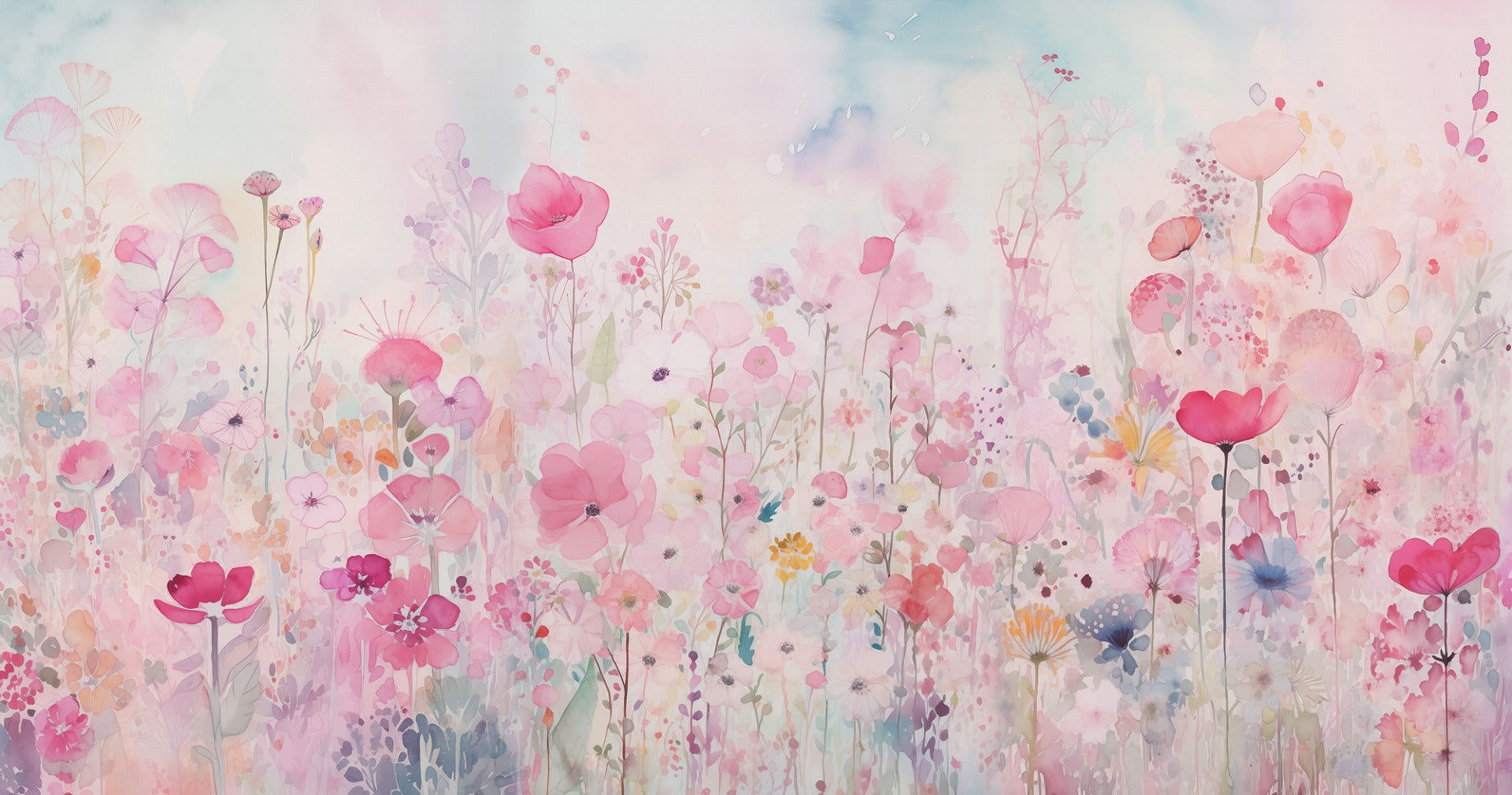 Watercolor Happy Flowers Pink Color Wallpaper