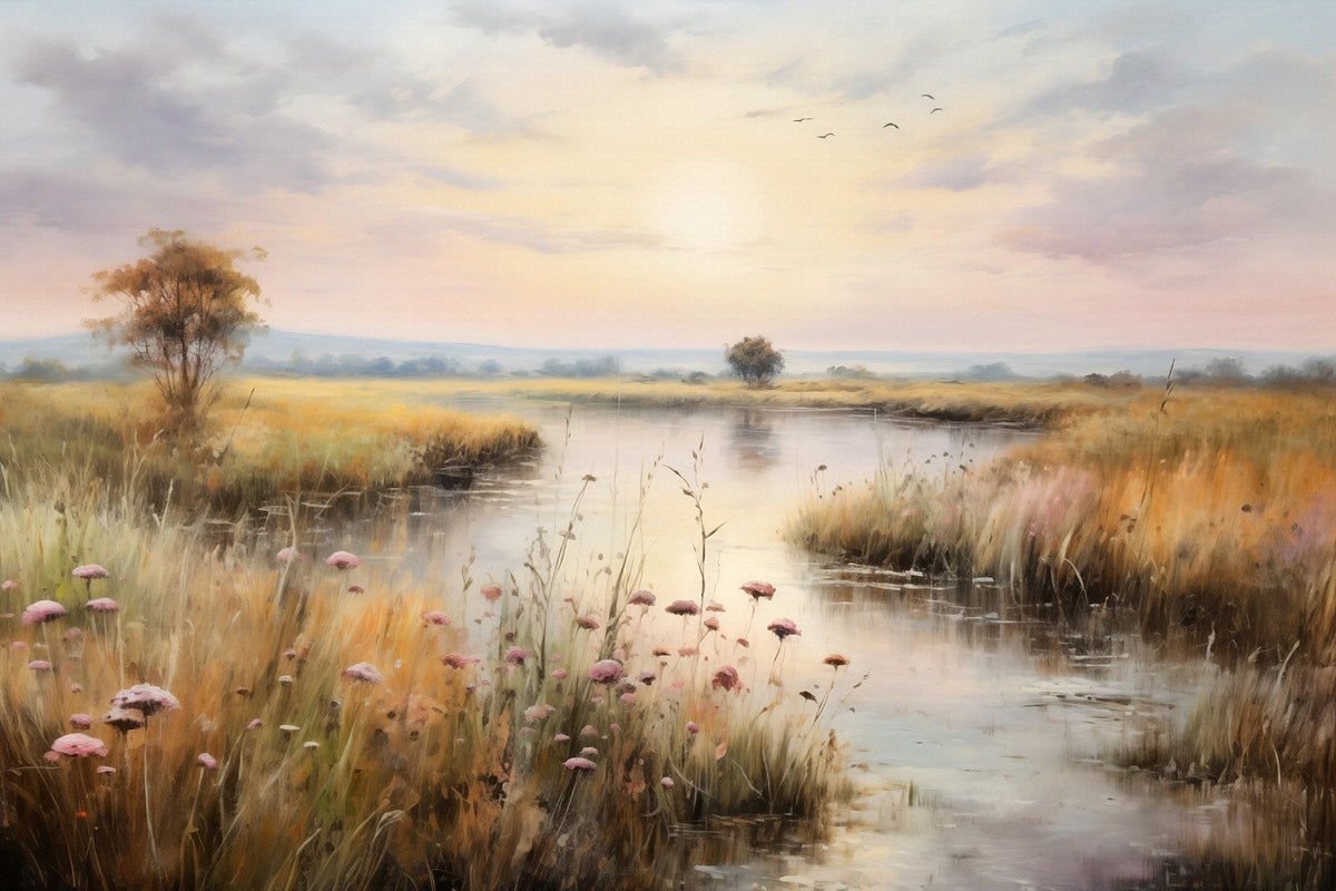 Watercolor Wetlands Landscape Lake Wallpaper in your room — zoomed