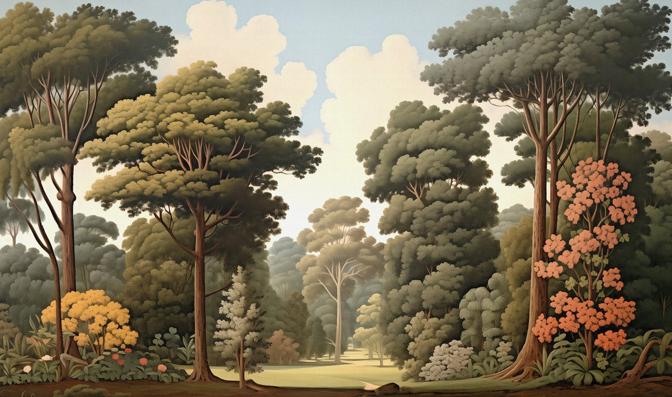 Forest Woodcut Green Nature Wallpaper Murals