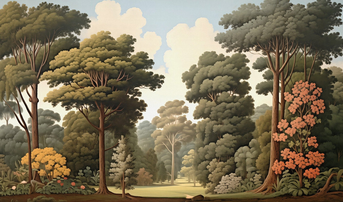 Forest Woodcut Green Nature Wallpaper Murals