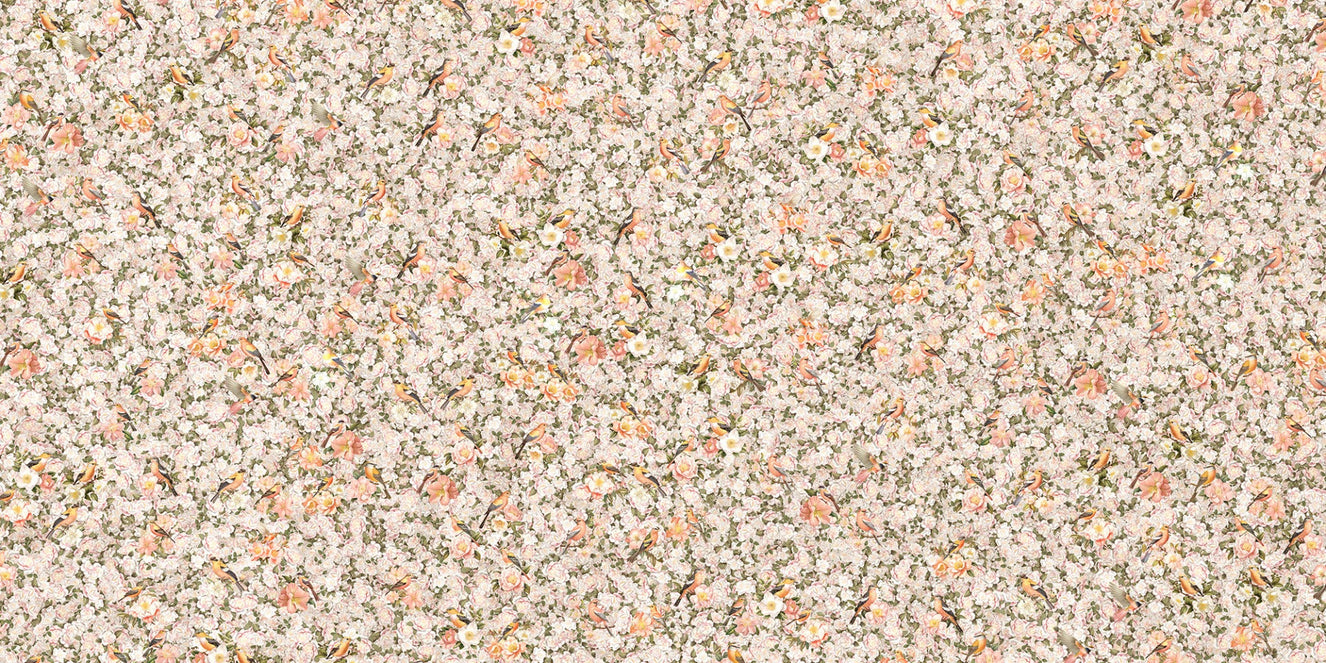 Blooms and Beaks Orange Scenic Mural Wallpaper.