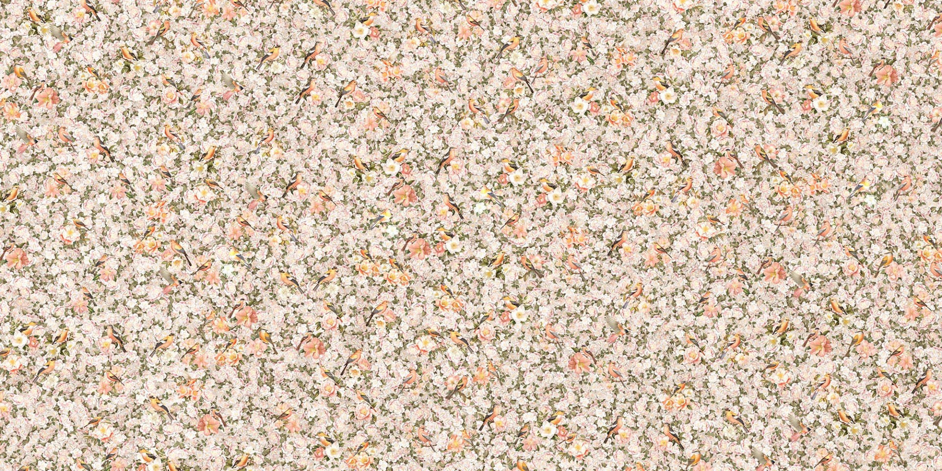 Blooms and Beaks Orange Scenic Mural Wallpaper.