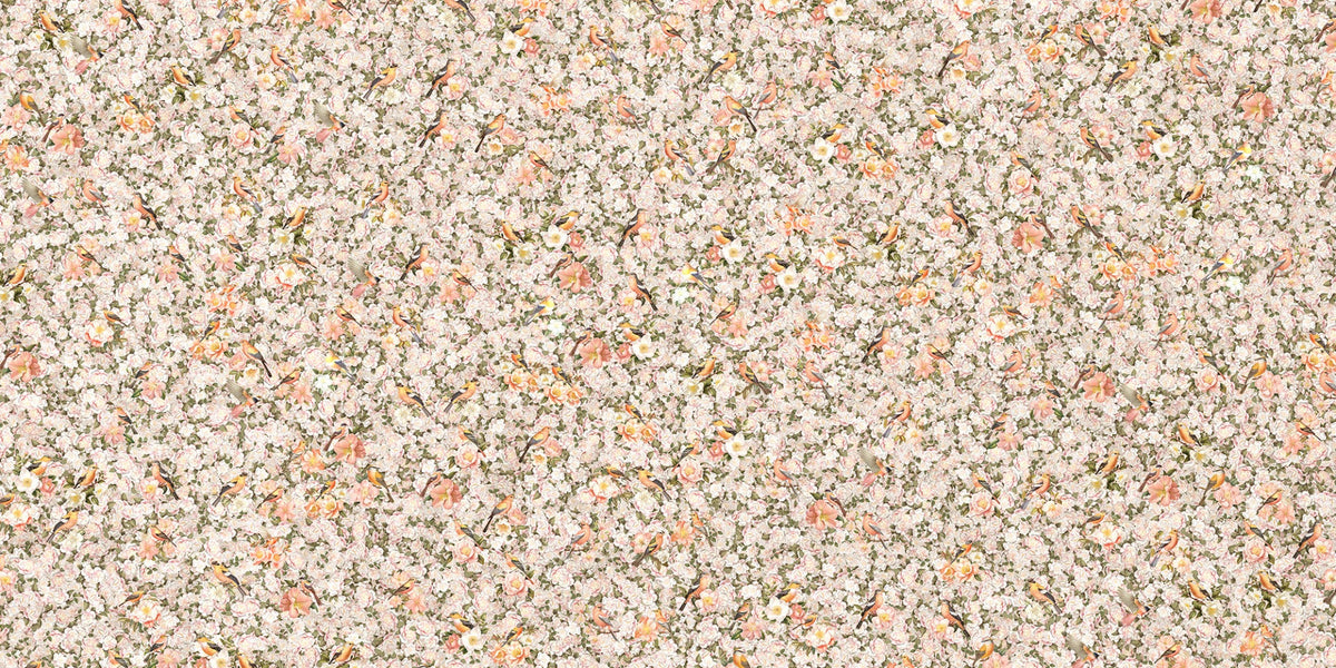 Blooms and Beaks Orange Scenic Mural Wallpaper. in your room — zoomed