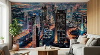 Modern city skyline Dubai Nights wall mural for a feature wall.