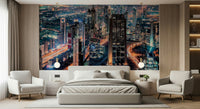 Dubai Nights wallpaper with dark blue and gold tones for bedrooms.