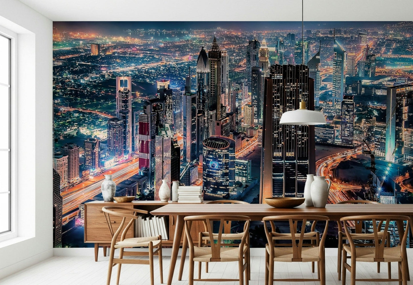 Realistic depth effect Dubai Nights wall mural for study rooms.