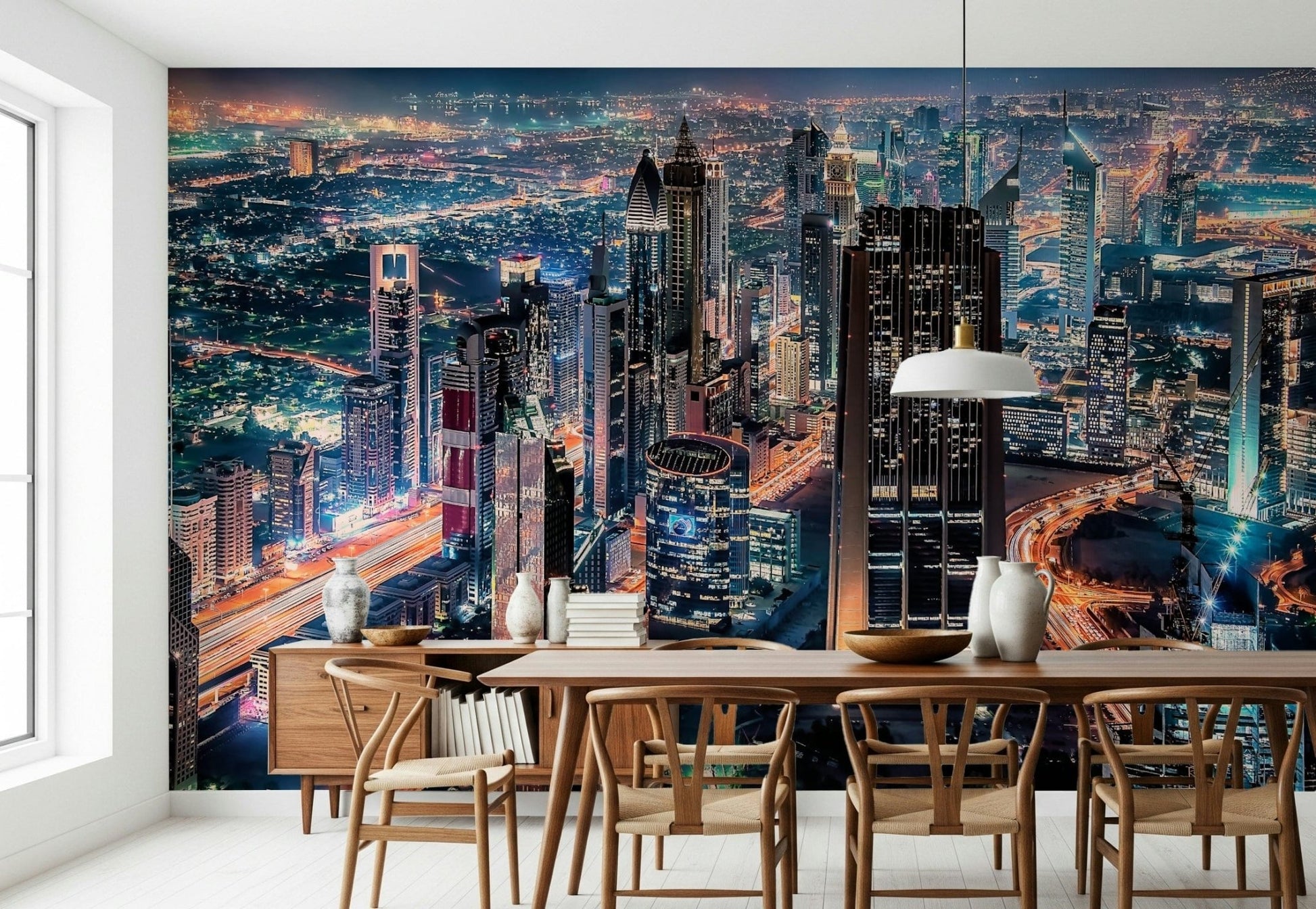 Realistic depth effect Dubai Nights wall mural for study rooms.