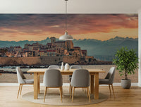Pink and purple sky tones in Dusk at Antibes Wall Mural print.