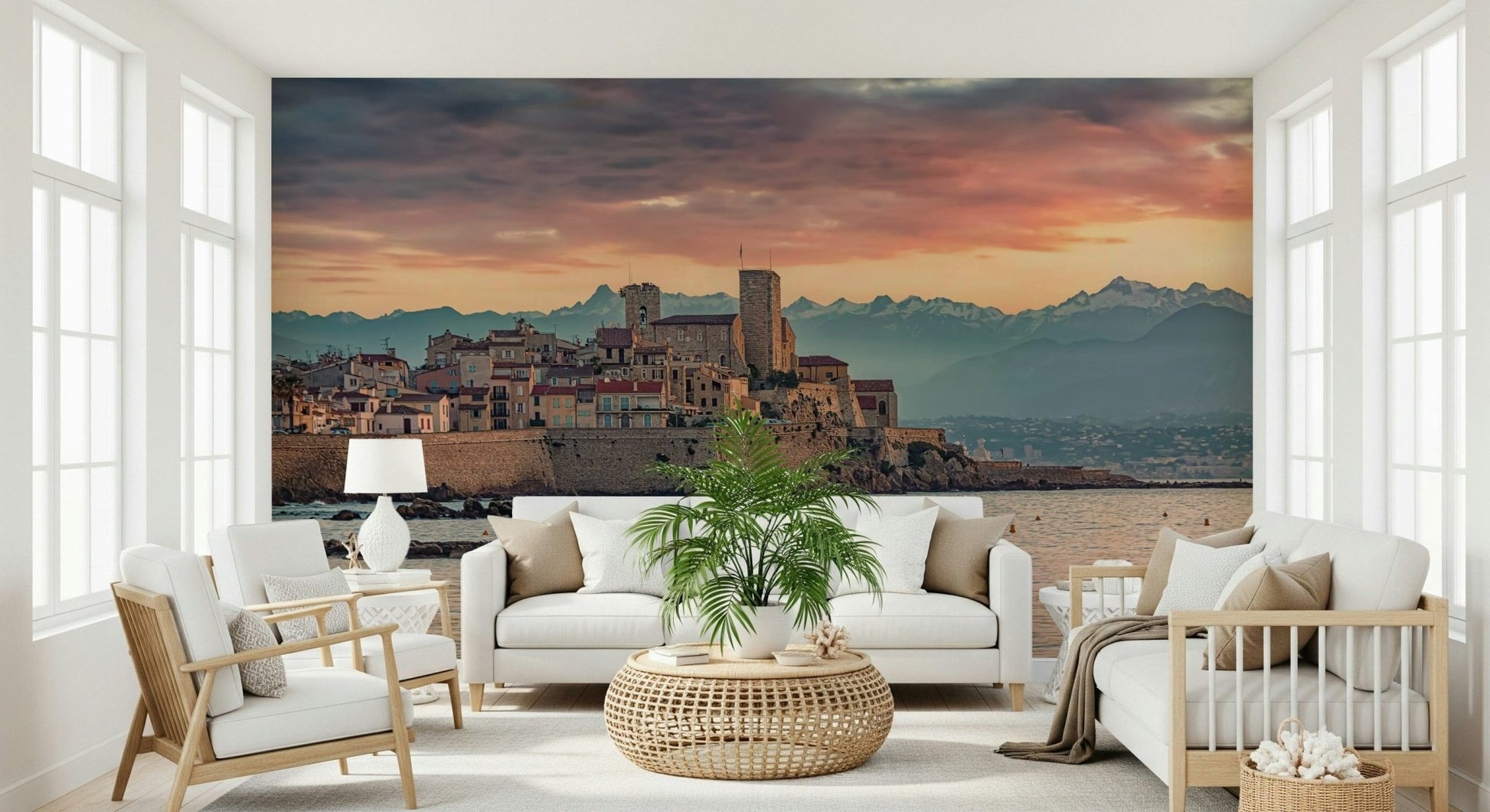 Wide panoramic skyline view on Dusk at Antibes Wall Mural large print.