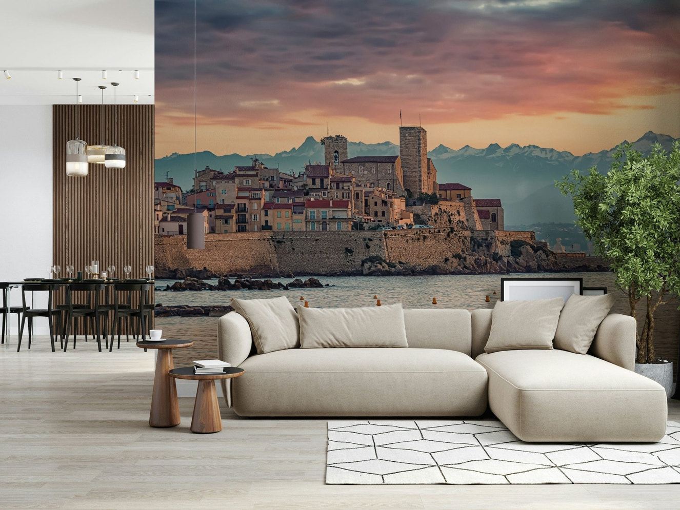Pastel sunset clouds over fortress on Dusk at Antibes Wall Mural scenery.