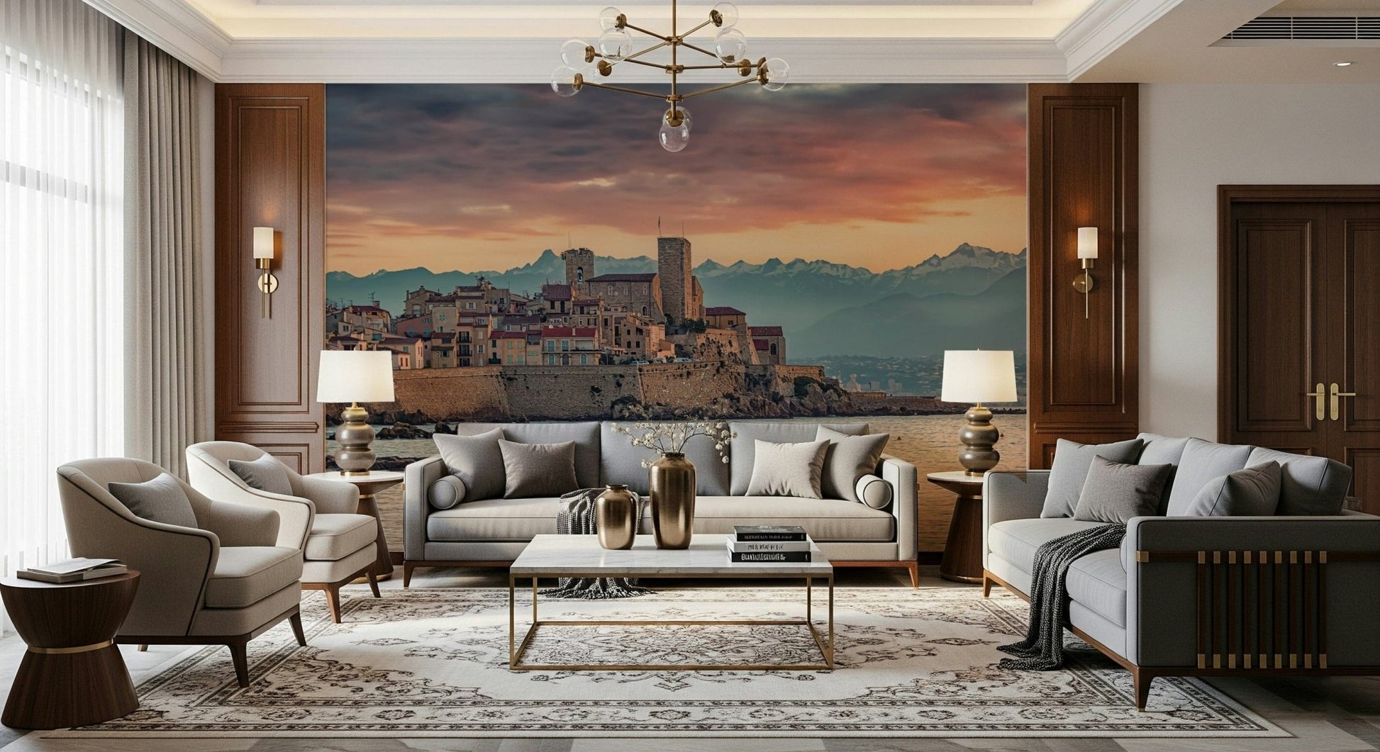 Calm Mediterranean waters featuring yellow buoys in Dusk at Antibes wallpaper mural.
