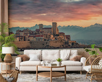 Classic French Riviera coastal scene on Dusk at Antibes wallpaper mural decor.