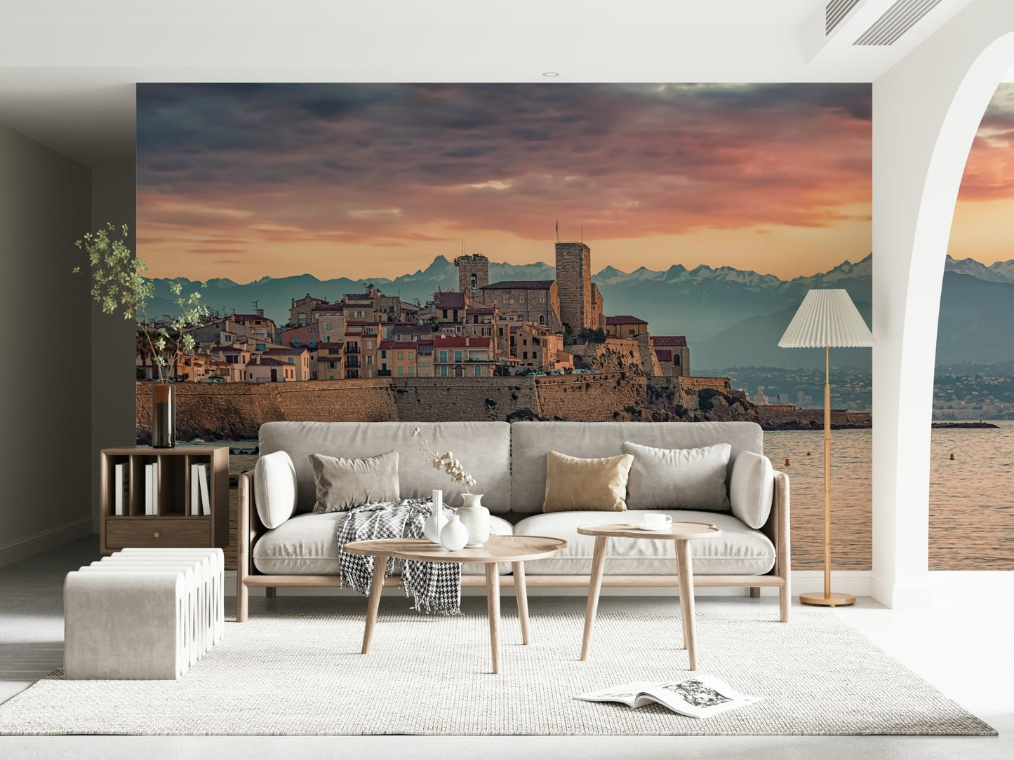 Historic stone ramparts and towers on Dusk at Antibes Wall Mural design.