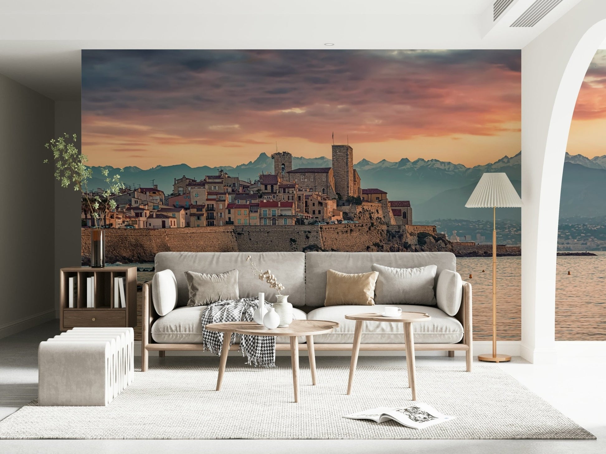 Historic stone ramparts and towers on Dusk at Antibes Wall Mural design.