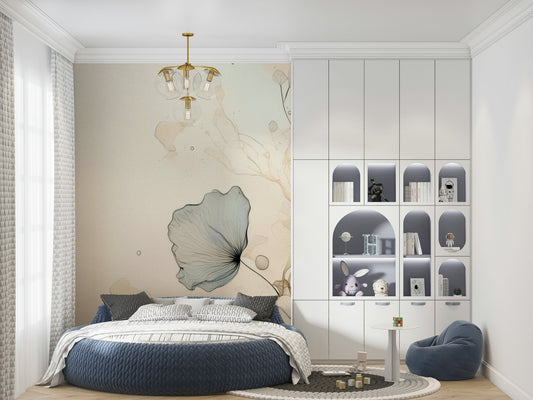 Dusky Ink Petals Wall Mural creates high drama in a sitting area.