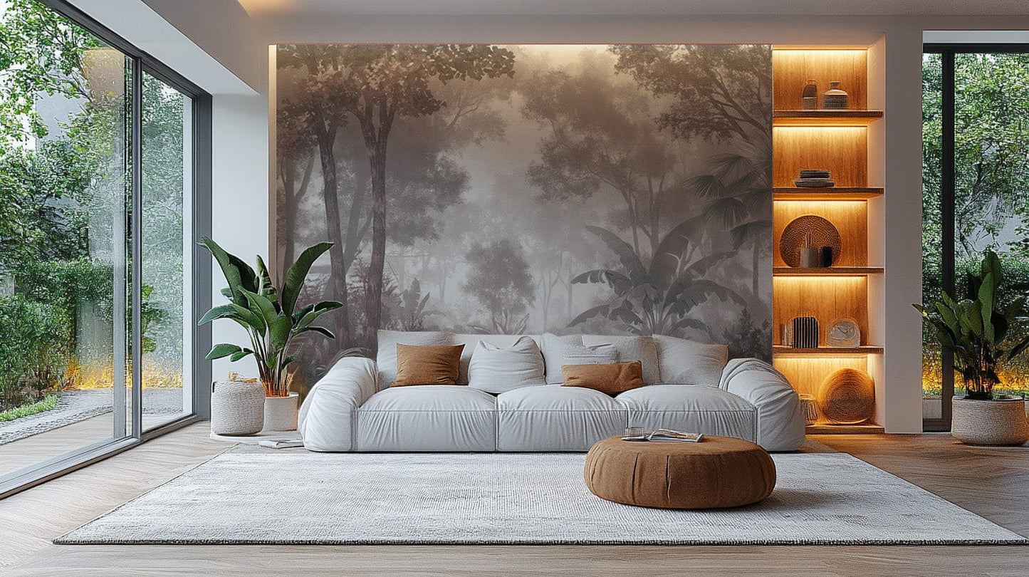 Soft-hued tropical jungle wallpaper
