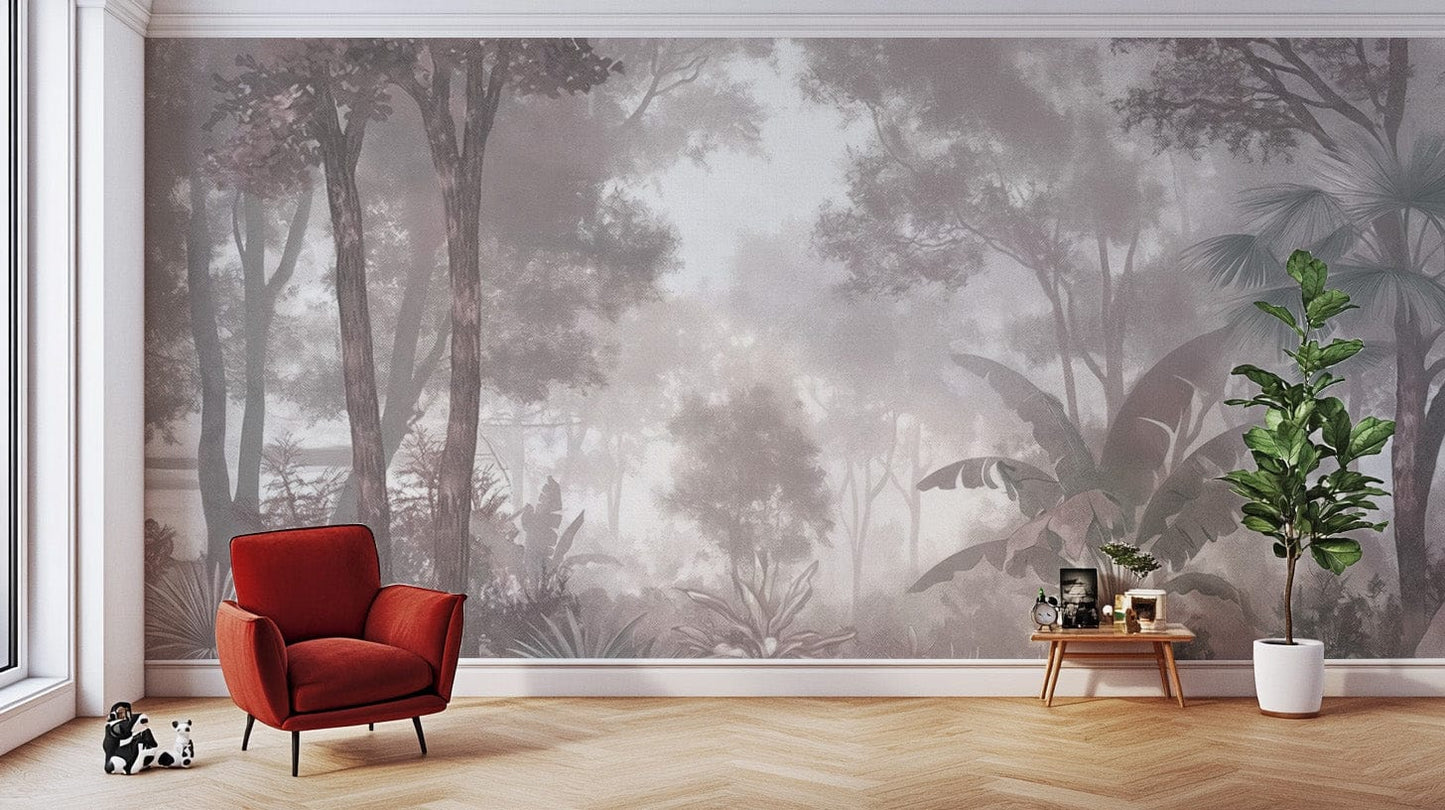 Dusky tropical jungle wall mural design

