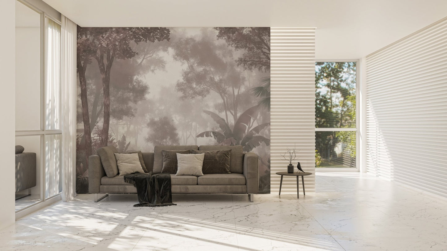 Soft blush tropical jungle wall mural
