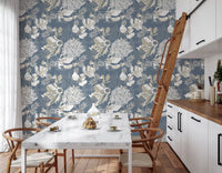 Dusty Blue Floral wallpaper brings a calm decorative bloom pattern