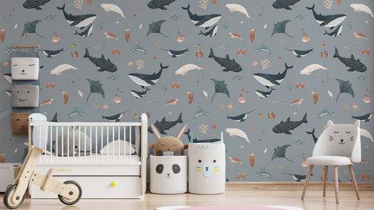 Dusty blue ocean marine wallpaper design
