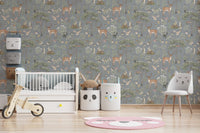 Deer and forest animals wallpaper print
