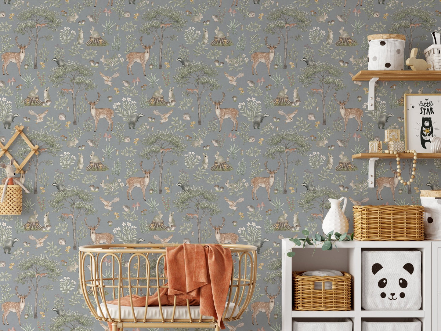 Rustic wildlife wallpaper with trees
