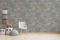 Elegant woodland wallpaper in blue
